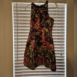 Gianni Bini Metallic Floral Jacquard Brocade Fit Flare Mini Dress Size Small
